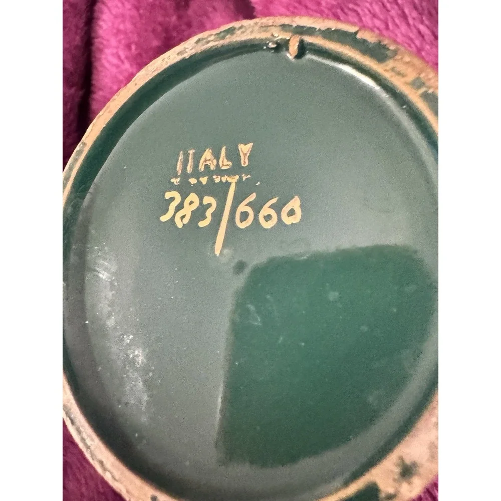 Vintage Italy Hand Painted Emerald Green Plant Pot Floral Decor 383/660